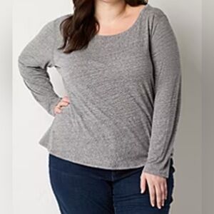a.n.a Womens Plus Scoop Neck Long Sleeve T-Shirt